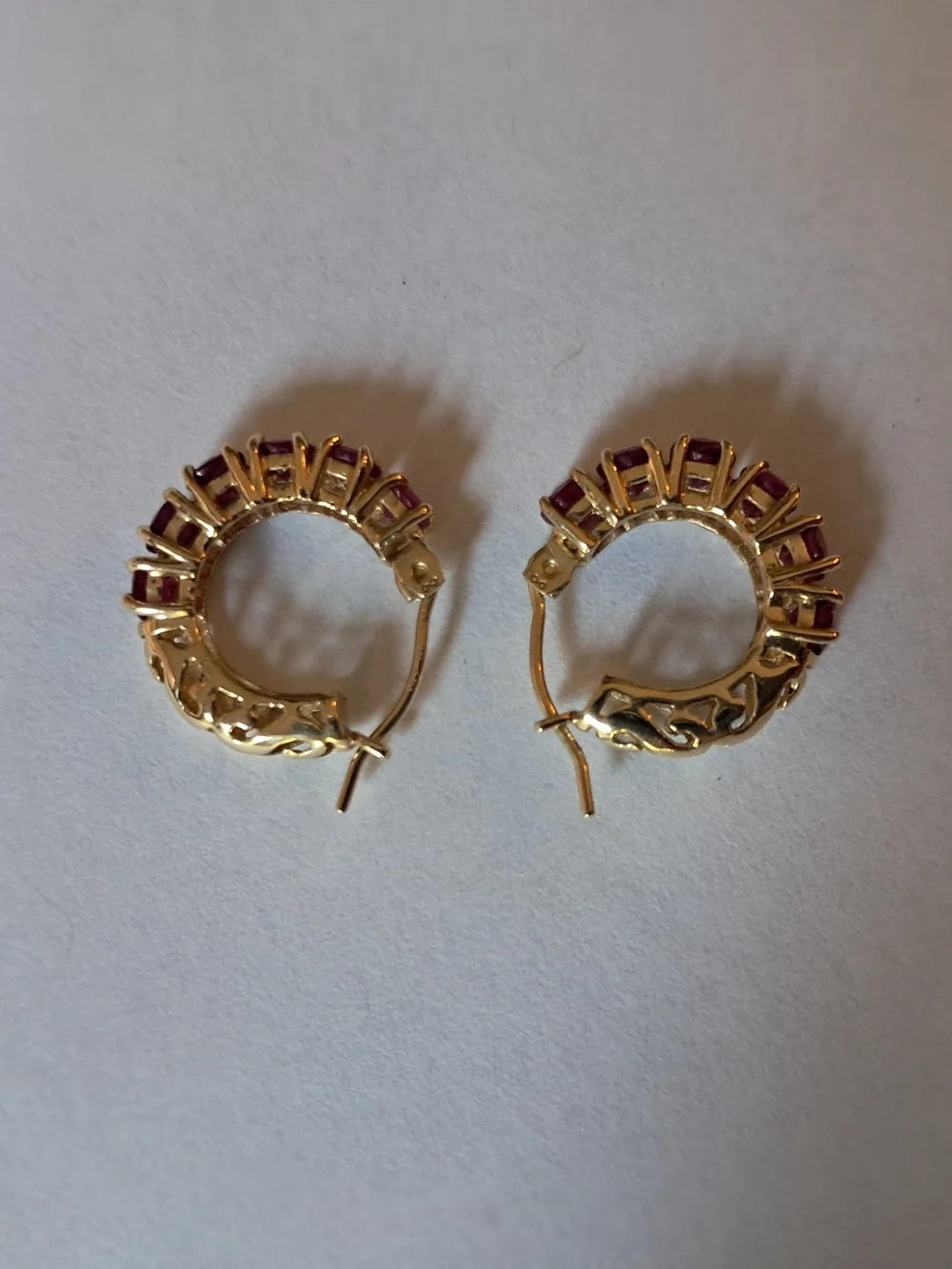 14K Gold Huggie Hoop Earrings with Ruby Gem Accents